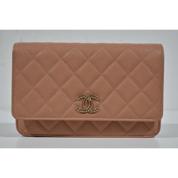 Chanel 23P Beige Caviar Wallet On Chain WOC Gold CC Logo Shoulder Crossbody Bag - Picture 4 of 15